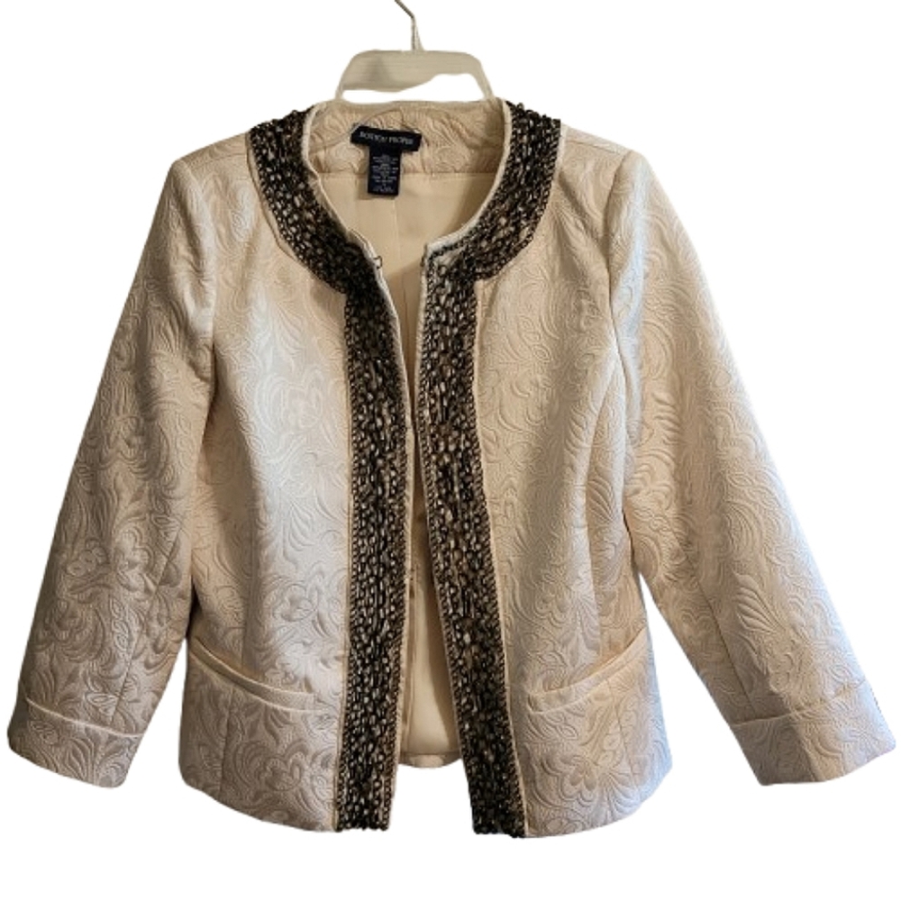 Boston Proper Brocade Womens Ivory blazer with chain details Size 4